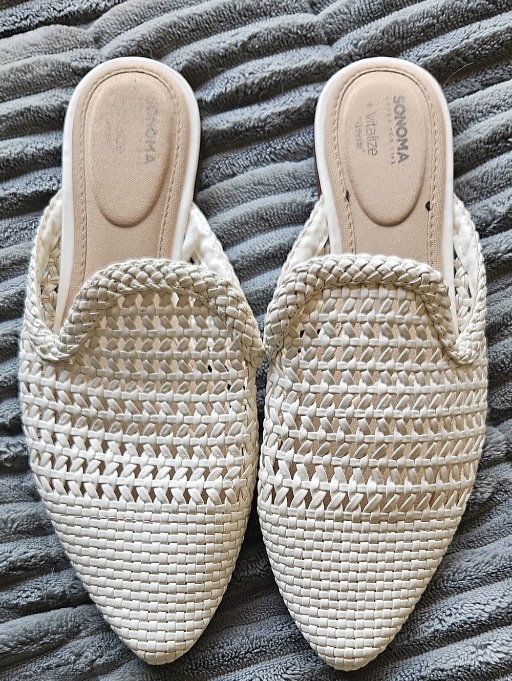 Sonoma White Woven Slip-On Mules